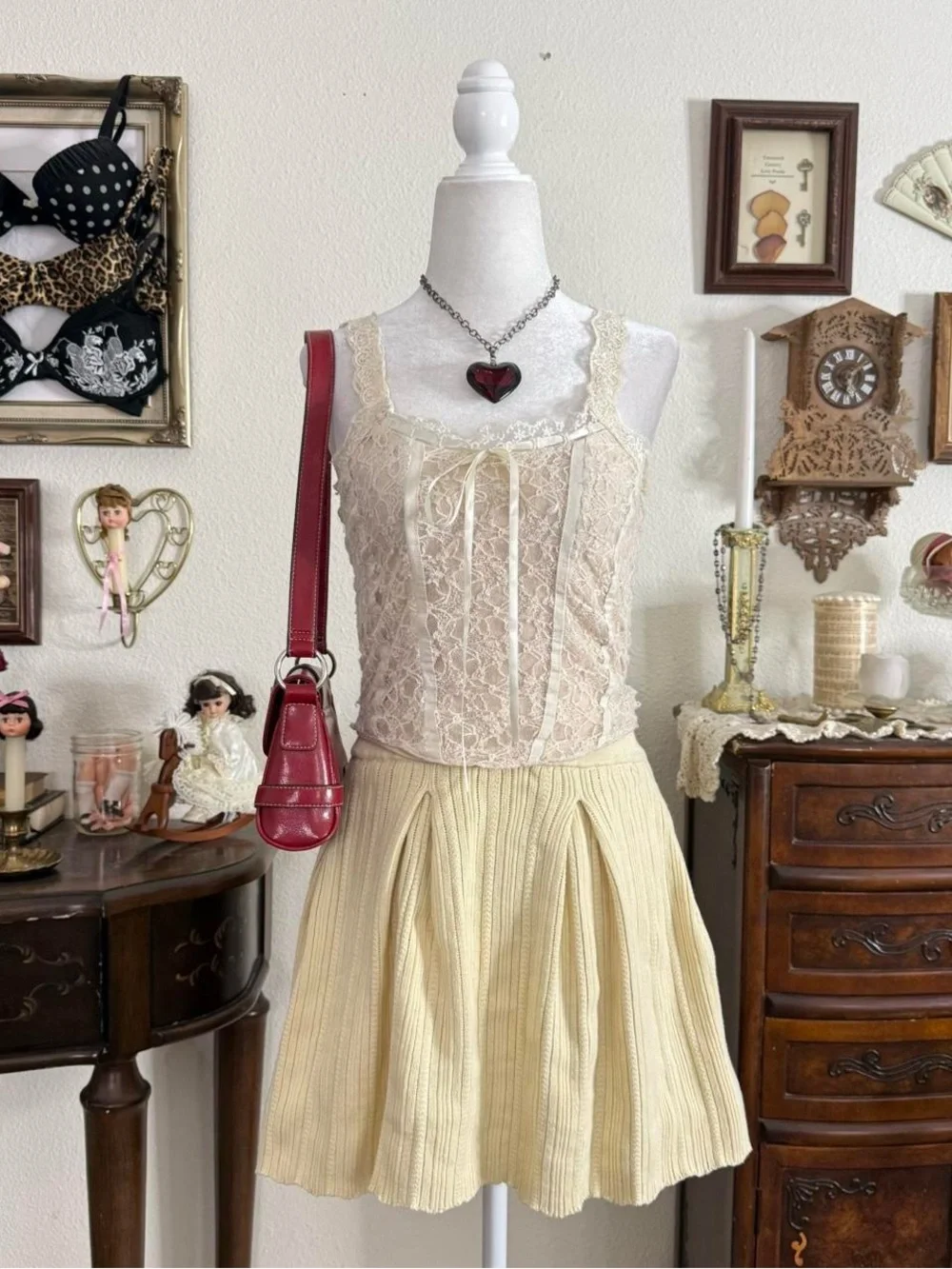 Dainty boho fairy butter‎ yellow knit pleated mini skirt